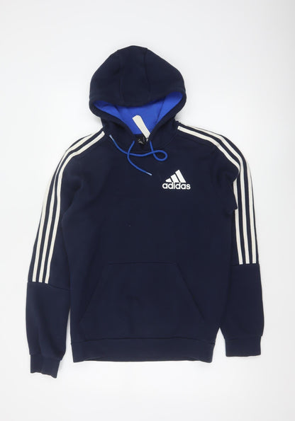 Adidas Men’s Navy Blue S Pullover Hoodie 3 Stripe Logo Pocket