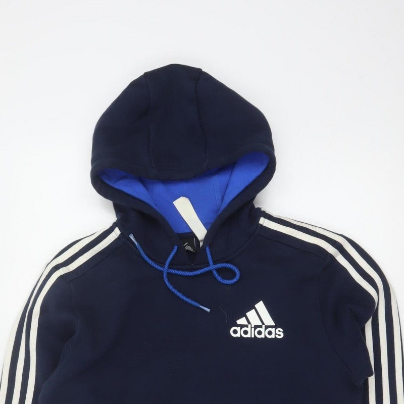 Adidas Men’s Navy Blue S Pullover Hoodie 3 Stripe Logo Pocket