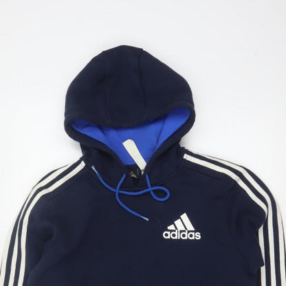 Adidas Men’s Navy Blue S Pullover Hoodie 3 Stripe Logo Pocket