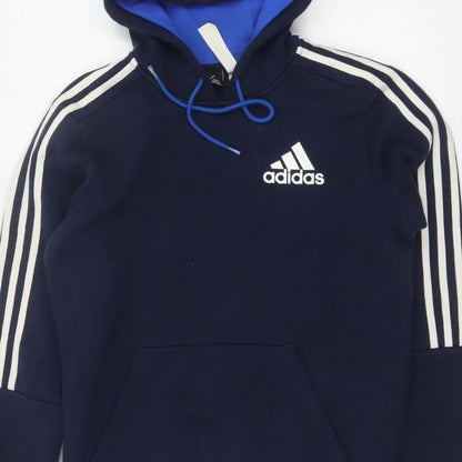 Adidas Men’s Navy Blue S Pullover Hoodie 3 Stripe Logo Pocket