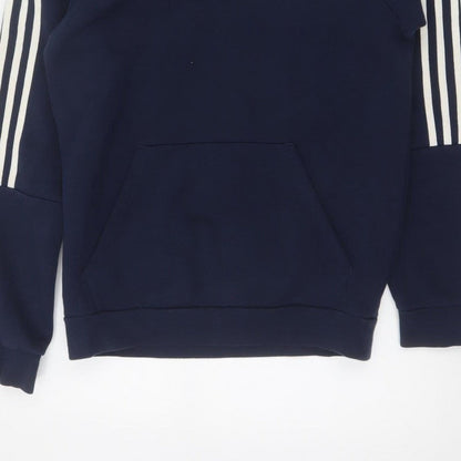 Adidas Men’s Navy Blue S Pullover Hoodie 3 Stripe Logo Pocket