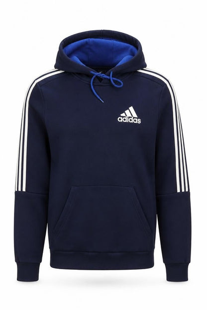 Adidas Men’s Navy Blue S Pullover Hoodie 3 Stripe Logo Pocket
