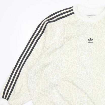 Adidas Women’s Ivory UK 12 Leopard Print 3 Stripe Crew Sweatshirt