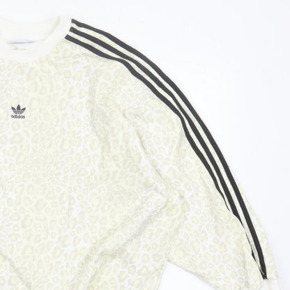 Adidas Women’s Ivory UK 12 Leopard Print 3 Stripe Crew Sweatshirt
