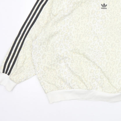 Adidas Women’s Ivory UK 12 Leopard Print 3 Stripe Crew Sweatshirt