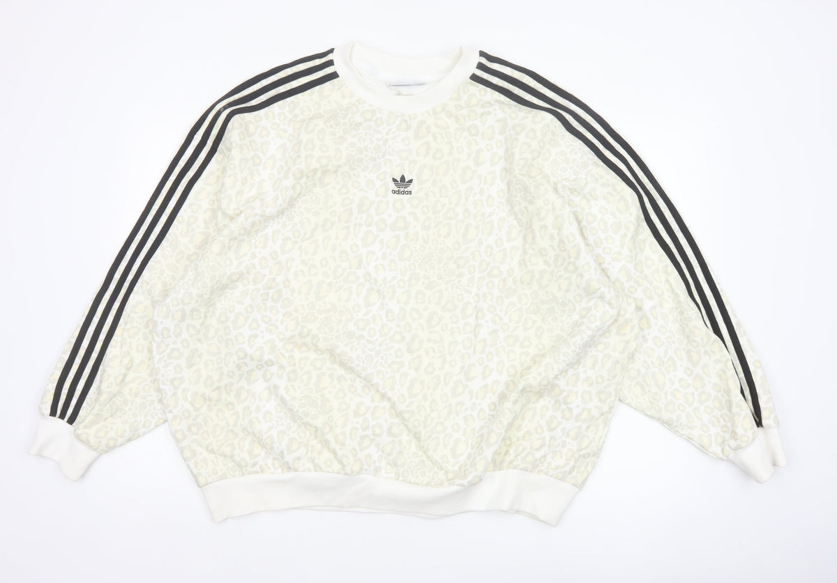 Adidas Women’s Ivory UK 12 Leopard Print 3 Stripe Crew Sweatshirt