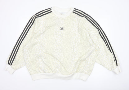 Adidas Women’s Ivory UK 12 Leopard Print 3 Stripe Crew Sweatshirt
