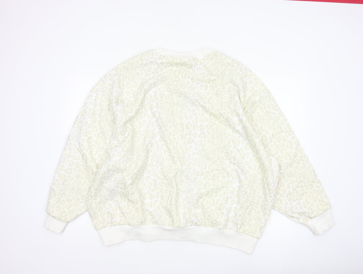 Adidas Women’s Ivory UK 12 Leopard Print 3 Stripe Crew Sweatshirt