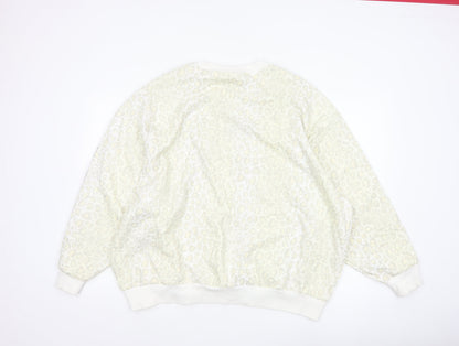 Adidas Women’s Ivory UK 12 Leopard Print 3 Stripe Crew Sweatshirt