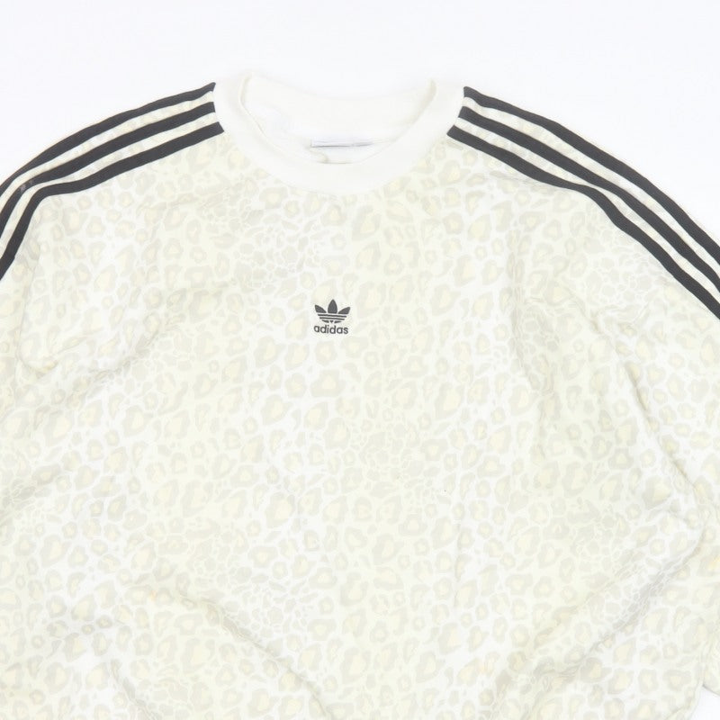 Adidas Women’s Ivory UK 12 Leopard Print 3 Stripe Crew Sweatshirt
