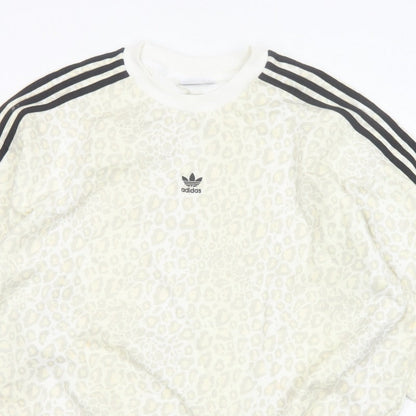 Adidas Women’s Ivory UK 12 Leopard Print 3 Stripe Crew Sweatshirt