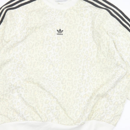 Adidas Women’s Ivory UK 12 Leopard Print 3 Stripe Crew Sweatshirt