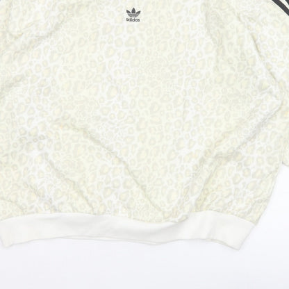 Adidas Women’s Ivory UK 12 Leopard Print 3 Stripe Crew Sweatshirt