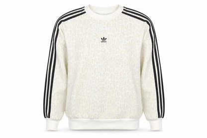 Adidas Women’s Ivory UK 12 Leopard Print 3 Stripe Crew Sweatshirt