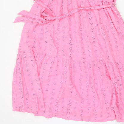 Studio Women Pink UK 16 A-Line Broderie Anglaise Ruffle Dress