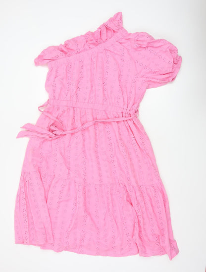 Studio Women Pink UK 16 A-Line Broderie Anglaise Ruffle Dress