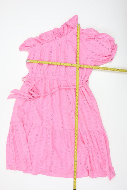Studio Women Pink UK 16 A-Line Broderie Anglaise Ruffle Dress