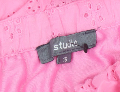 Studio Women Pink UK 16 A-Line Broderie Anglaise Ruffle Dress