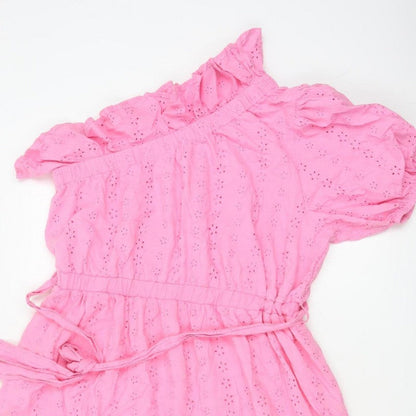 Studio Women Pink UK 16 A-Line Broderie Anglaise Ruffle Dress