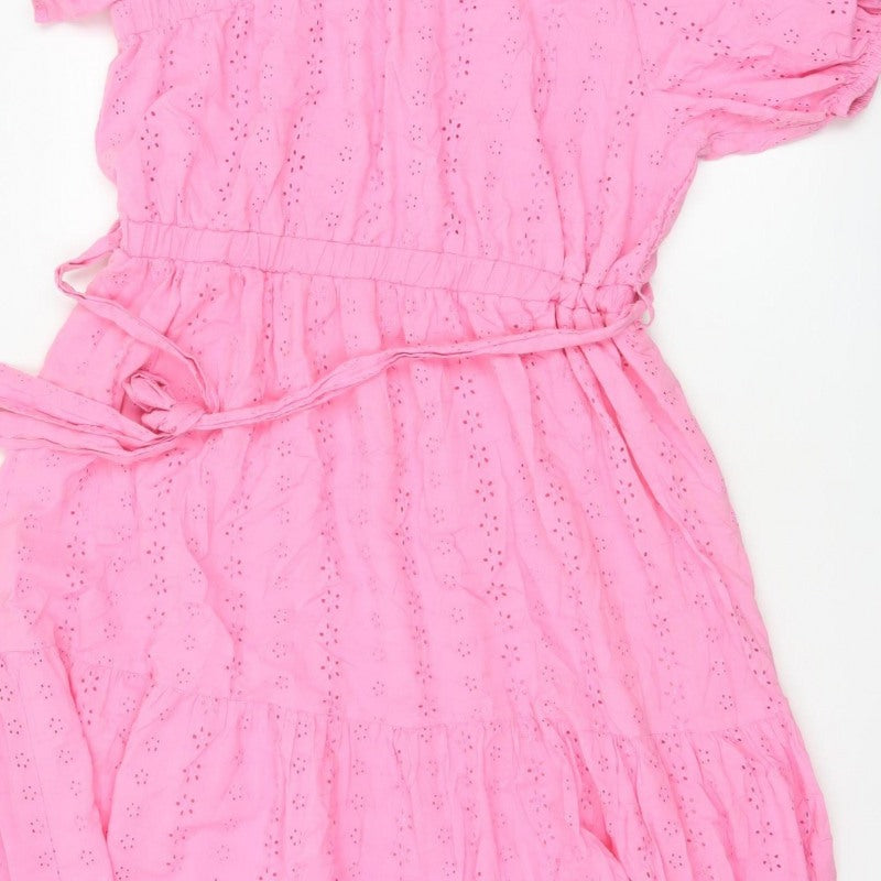 Studio Women Pink UK 16 A-Line Broderie Anglaise Ruffle Dress