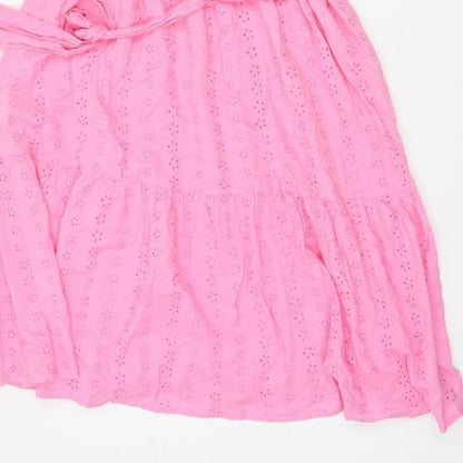 Studio Women Pink UK 16 A-Line Broderie Anglaise Ruffle Dress