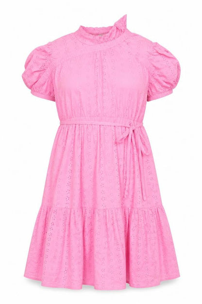 Studio Women Pink UK 16 A-Line Broderie Anglaise Ruffle Dress