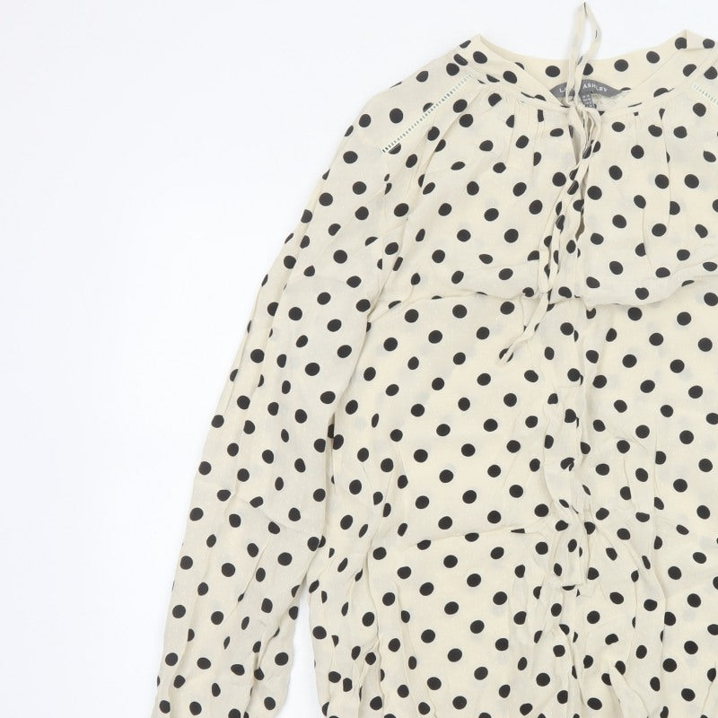 Laura Ashley Women Ivory Polka Dot Tie Neck Viscose Blouse UK 14