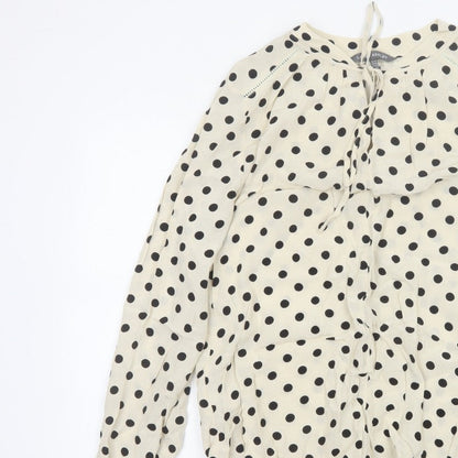 Laura Ashley Women Ivory Polka Dot Tie Neck Viscose Blouse UK 14