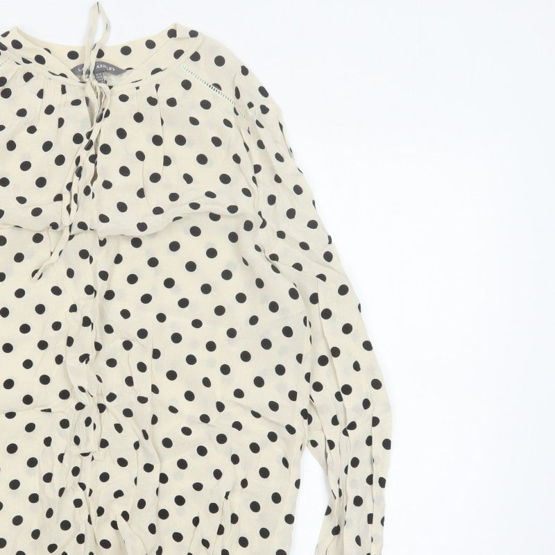 Laura Ashley Women Ivory Polka Dot Tie Neck Viscose Blouse UK 14