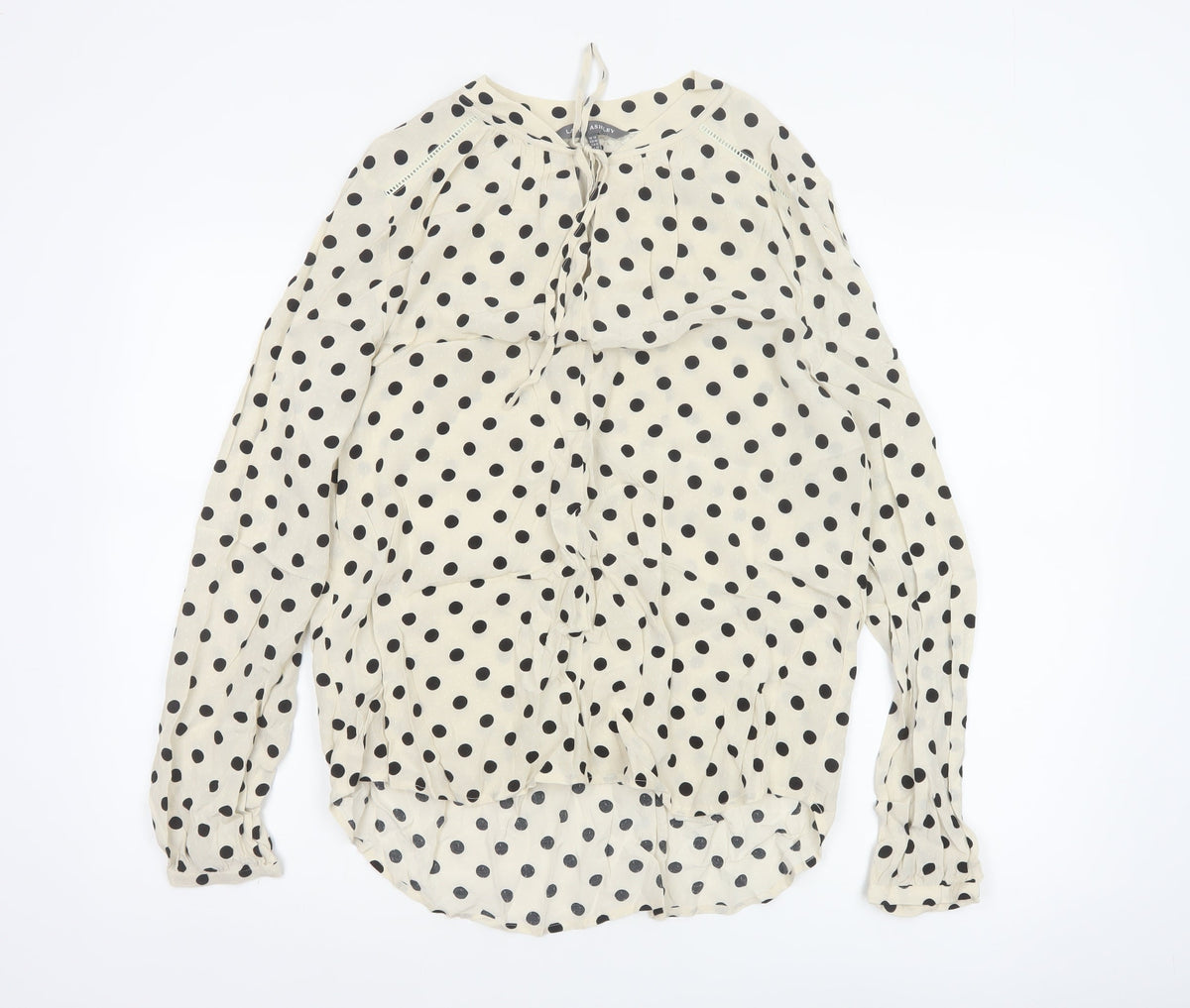 Laura Ashley Women Ivory Polka Dot Tie Neck Viscose Blouse UK 14