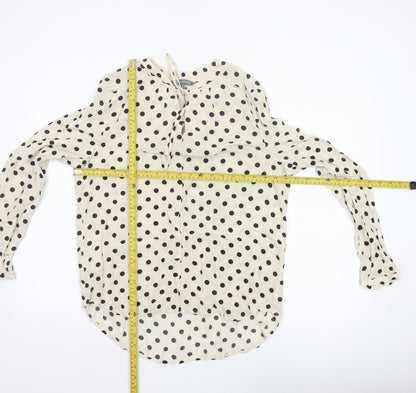 Laura Ashley Women Ivory Polka Dot Tie Neck Viscose Blouse UK 14