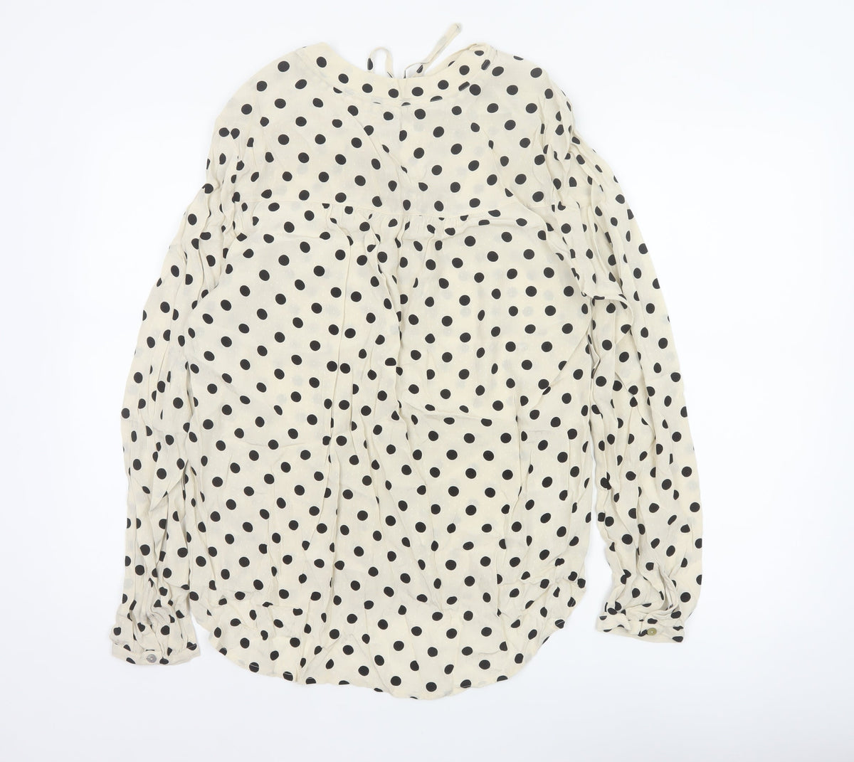 Laura Ashley Women Ivory Polka Dot Tie Neck Viscose Blouse UK 14