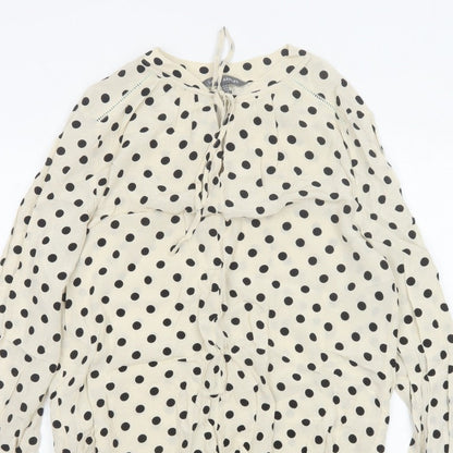 Laura Ashley Women Ivory Polka Dot Tie Neck Viscose Blouse UK 14