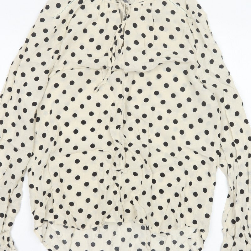 Laura Ashley Women Ivory Polka Dot Tie Neck Viscose Blouse UK 14