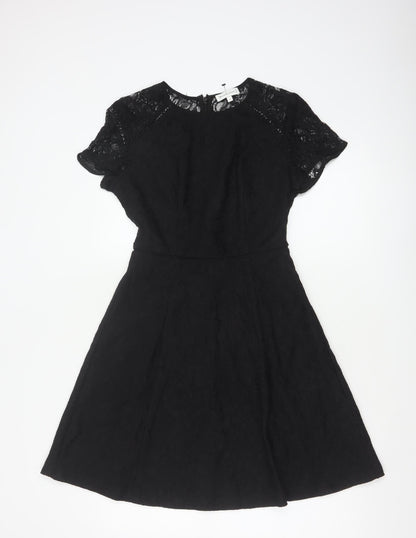 Warehouse Women Black UK 8 A-Line Lace Knee Length Party Dress