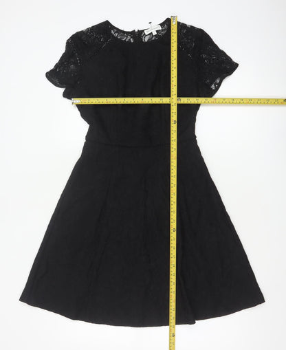 Warehouse Women Black UK 8 A-Line Lace Knee Length Party Dress