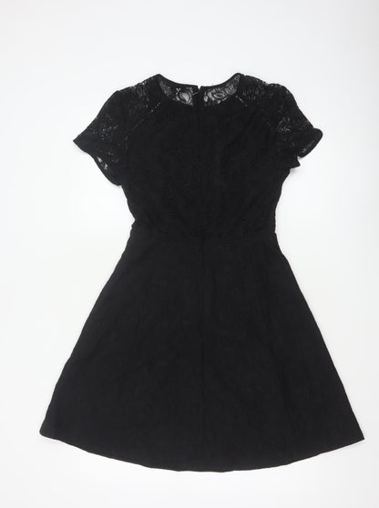 Warehouse Women Black UK 8 A-Line Lace Knee Length Party Dress