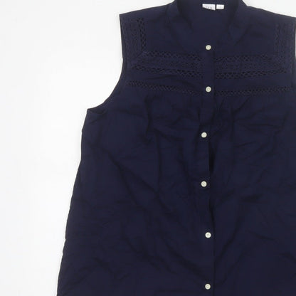 GAP Women Blue M Sleeveless Cotton Lace Button-Up Blouse