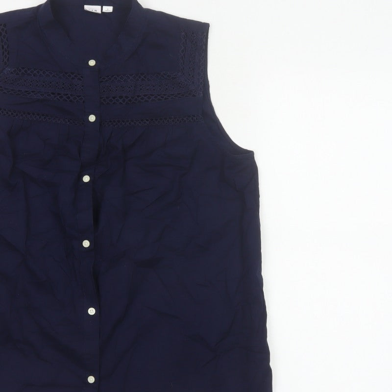 GAP Women Blue M Sleeveless Cotton Lace Button-Up Blouse