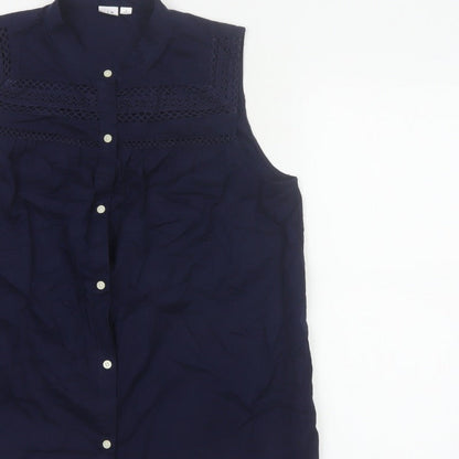 GAP Women Blue M Sleeveless Cotton Lace Button-Up Blouse