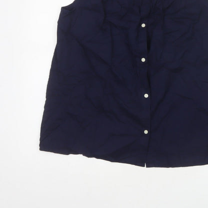 GAP Women Blue M Sleeveless Cotton Lace Button-Up Blouse