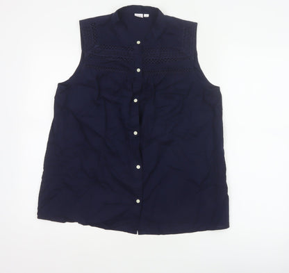 GAP Women Blue M Sleeveless Cotton Lace Button-Up Blouse