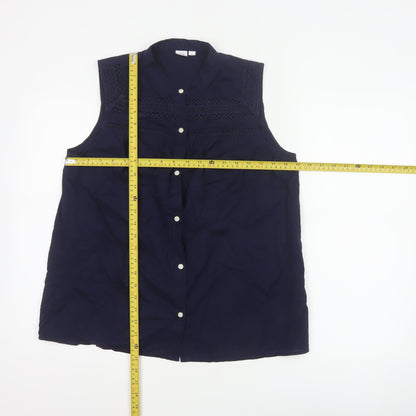 GAP Women Blue M Sleeveless Cotton Lace Button-Up Blouse