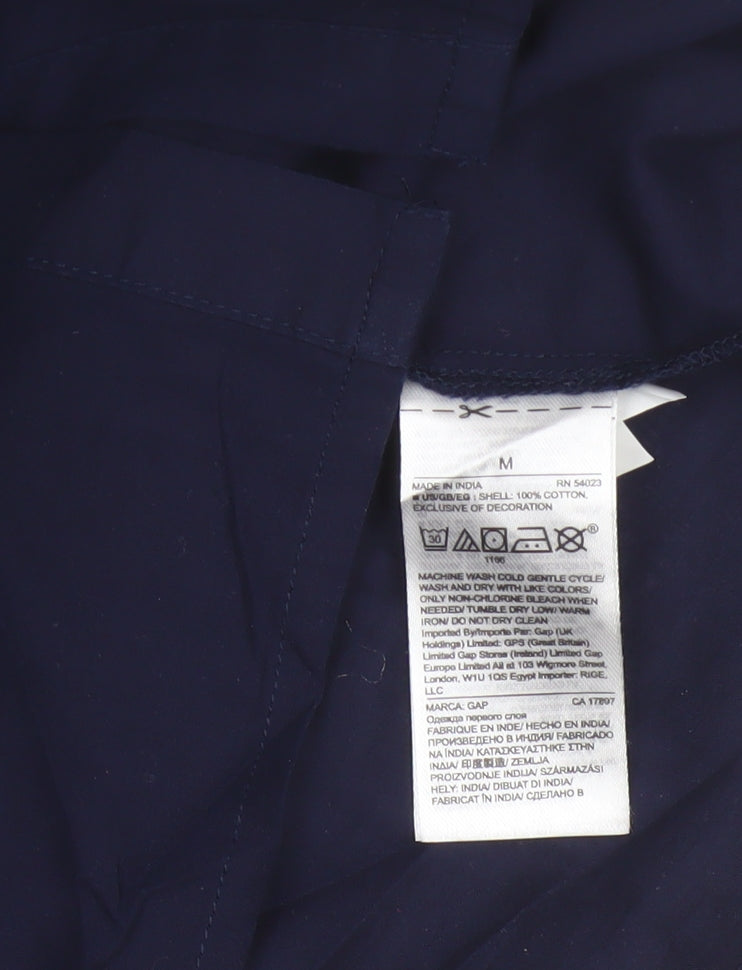 GAP Women Blue M Sleeveless Cotton Lace Button-Up Blouse