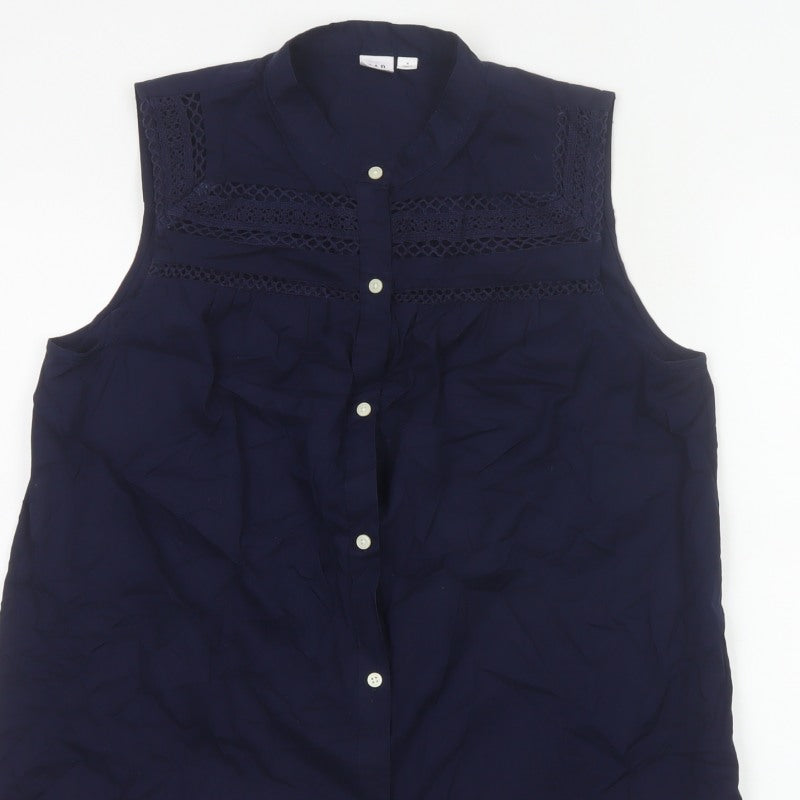 GAP Women Blue M Sleeveless Cotton Lace Button-Up Blouse
