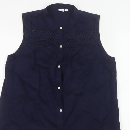 GAP Women Blue M Sleeveless Cotton Lace Button-Up Blouse