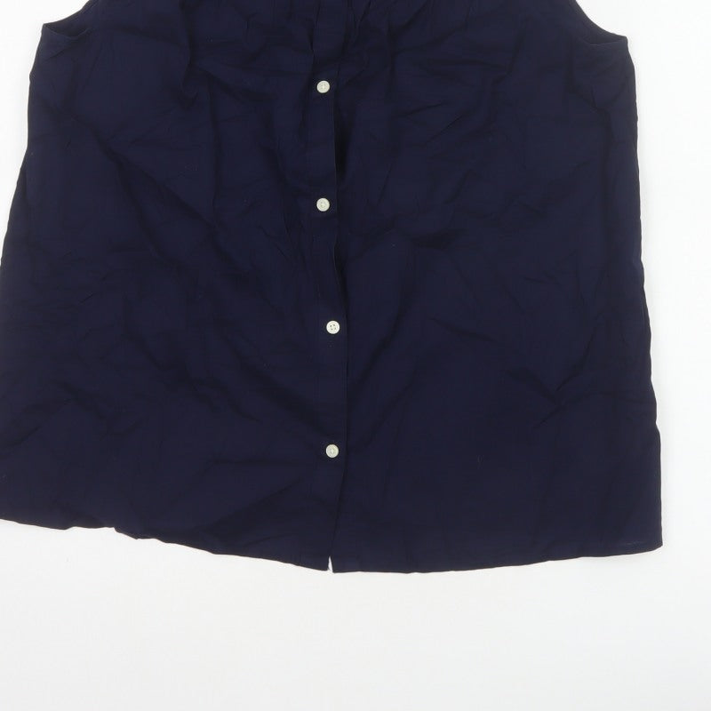 GAP Women Blue M Sleeveless Cotton Lace Button-Up Blouse