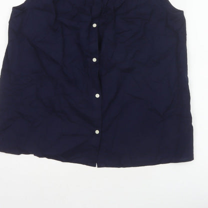 GAP Women Blue M Sleeveless Cotton Lace Button-Up Blouse