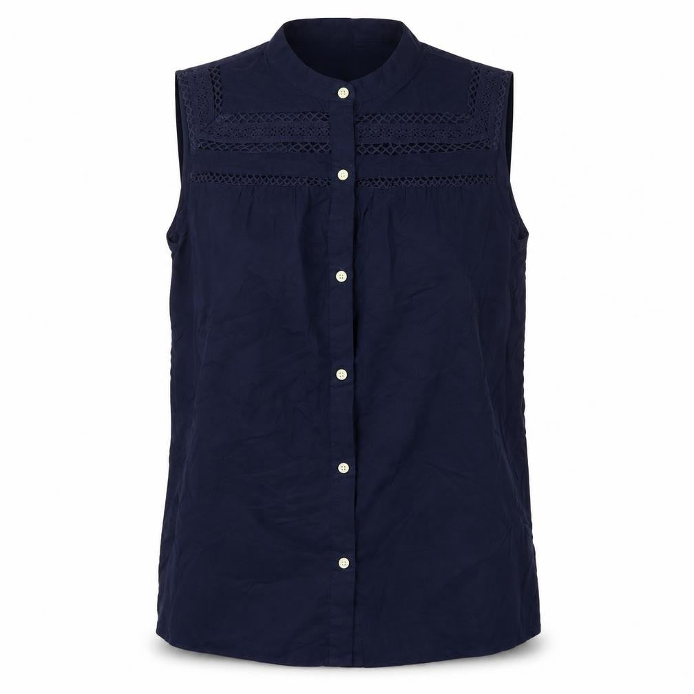 GAP Women Blue M Sleeveless Cotton Lace Button-Up Blouse