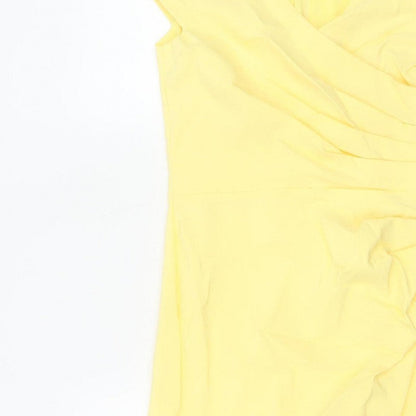 Amy Childs Women Yellow Size 8 Bodycon Midi Ruched V-Neck Dress
